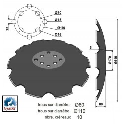 DISQUE CRENELE TYPE AGRISEM Ø610x5 , 8 TR. EA 80 + EA 110 / NIAUX