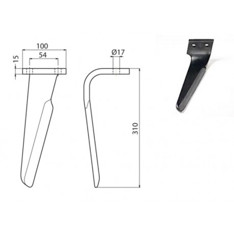 DENT DE HERSE ROTATIVE TYPE PERUGINI 100x15 EA54 TR.17 L.310 / MUZZI